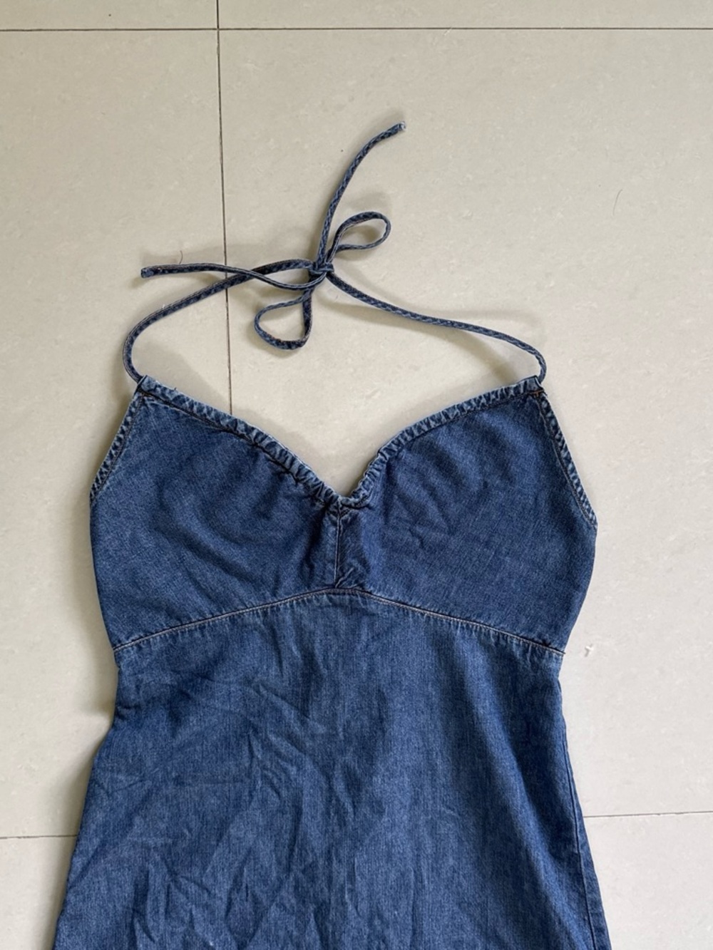 GAP Denim Halter Midi Dress in Dark Blue